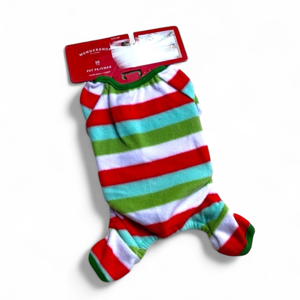 Pet Christmas Pajamas Fleece Flannel Striped Green Red White - Wondershop